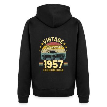Vintage Novembre 1957 65 Ans Anniversaire - Veste à capuche bio Premium Unisexe - noir - Dos - Nico (187cm)
