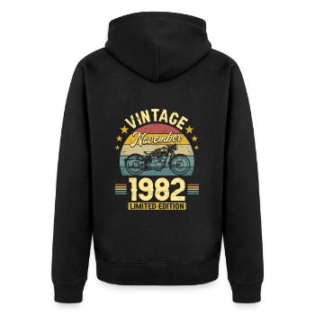 Vintage Novembre 1982 40 Ans Anniversaire - Veste à capuche bio Premium Unisexe - noir - Dos - Nico (187cm)