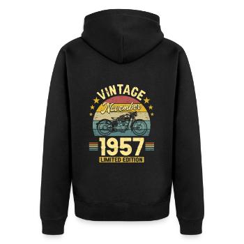Vintage Novembre 1957 65 Ans Anniversaire - Veste à capuche bio Premium Unisexe - noir - Dos - Nico (187cm)