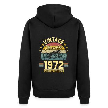 Vintage Novembre 1972 50 Ans Anniversaire - Veste à capuche bio Premium Unisexe - noir - Dos - Nico (187cm)