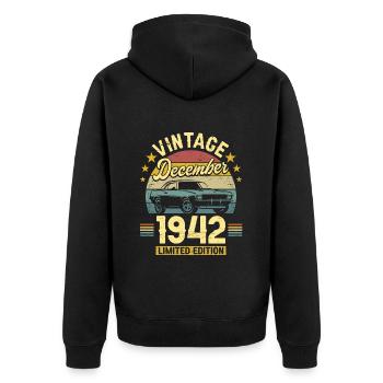 Vintage December 1942 80 years Anniversary - Unisex Premium Organic Zip Hoodie - black - Back - Nico (187cm)