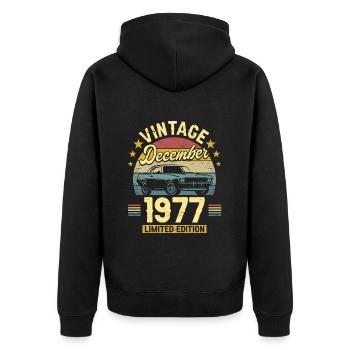 Vintage December 1977 45 years anniversary - Unisex Premium Organic Zip Hoodie - black - Back - Nico (187cm)