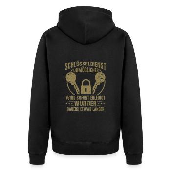 Schlüsseldienst Geschenkideen Sprüche - Unisex Premium Bio Zip Hoodie - Schwarz - Hinten - Nico (187cm)