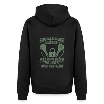 Schlüsseldienst Geschenkideen Sprüche - Unisex Premium Bio Zip Hoodie - Schwarz - Hinten - Nico (187cm)