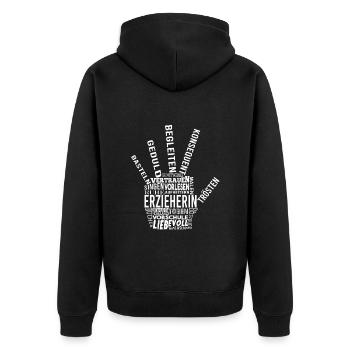 Erzieherin Shirt Wundervolle Worte - Unisex Premium Bio Zip Hoodie - Schwarz - Hinten - Nico (187cm)