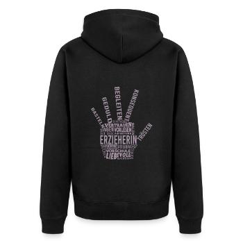 Erzieherin Shirt Wundervolle Worte - Unisex Premium Bio Zip Hoodie - Schwarz - Hinten - Nico (187cm)
