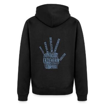 Erzieherin Shirt Wundervolle Worte - Unisex Premium Bio Zip Hoodie - Schwarz - Hinten - Nico (187cm)