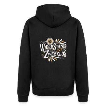 65. Geburtstag Widerstand ist zwecklos - Unisex Premium Bio Zip Hoodie - Schwarz - Hinten - Nico (187cm)