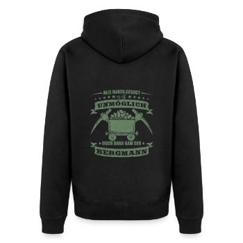 Bergbau Shirt Alle haben gesagt - Unisex Premium Bio Zip Hoodie - Schwarz - Hinten - Nico (187cm)