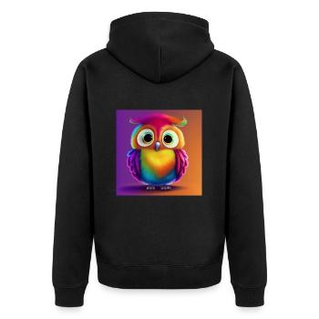 Colourful Cute Owl T-shirt - Unisex Premium Organic Zip Hoodie - black - Back - Nico (187cm)