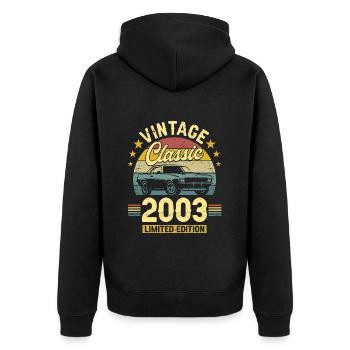 Autojahrgang 2003 20-jähriges Jubiläum - Unisex Premium Bio Zip Hoodie - Schwarz - Hinten - Nico (187cm)