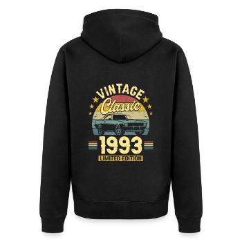 Autojahrgang 1993 30-jähriges Jubiläum - Unisex Premium Bio Zip Hoodie - Schwarz - Hinten - Nico (187cm)