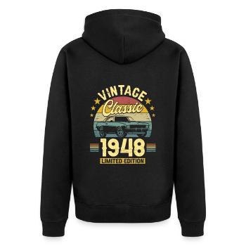 Car Vintage 1948 75 Years Anniversary - Unisex Premium Organic Zip Hoodie - black - Back - Nico (187cm)