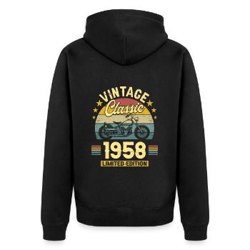 Moto Vintage 1958 65 Ans Anniversaire - Veste à capuche bio Premium Unisexe - noir - Dos - Nico (187cm)