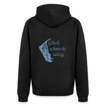 Amrum Urlaub Glück schmeckt salzig - Unisex Premium Bio Zip Hoodie - Schwarz - Hinten - Nico (187cm)