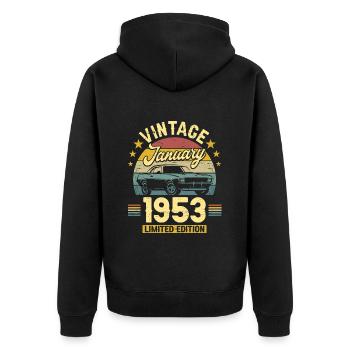 Vintage Janvier 1953 70 Ans Anniversaire - Veste à capuche bio Premium Unisexe - noir - Dos - Nico (187cm)