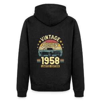Vintage Février 1958 65 Ans Anniversaire - Veste à capuche bio Premium Unisexe - noir - Dos - Nico (187cm)