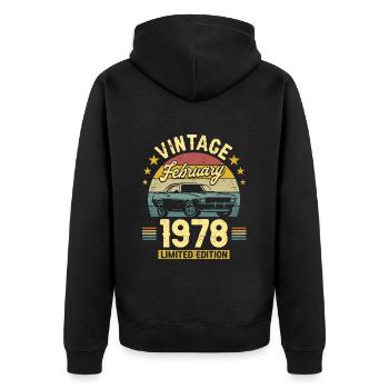Vintage February 1978 45 years anniversary - Unisex Premium Organic Zip Hoodie - black - Back - Nico (187cm)
