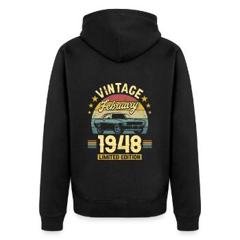 Vintage February 1948 75 years anniversary - Unisex Premium Organic Zip Hoodie - black - Back - Nico (187cm)