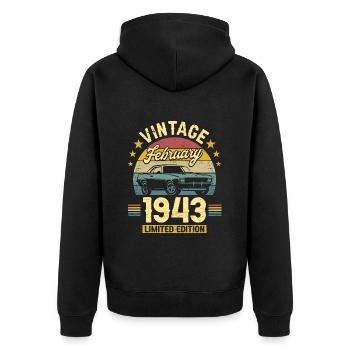 Vintage February 1943 80 years anniversary - Unisex Premium Organic Zip Hoodie - black - Back - Nico (187cm)