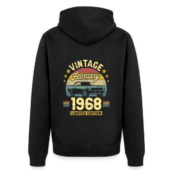 Vintage February 1968 55 years anniversary - Unisex Premium Organic Zip Hoodie - black - Back - Nico (187cm)
