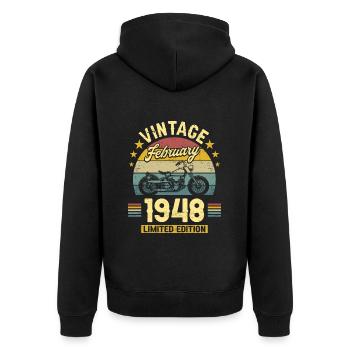 Vintage February 1948 75 years anniversary - Unisex Premium Organic Zip Hoodie - black - Back - Nico (187cm)