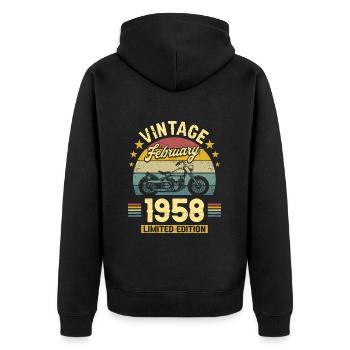 Vintage Février 1958 65 Ans Anniversaire - Veste à capuche bio Premium Unisexe - noir - Dos - Nico (187cm)