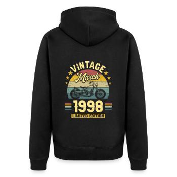 Vintage Motard Né En Mars 1998 25 Ans Anniversaire - Veste à capuche bio Premium Unisexe - noir - Dos - Nico (187cm)