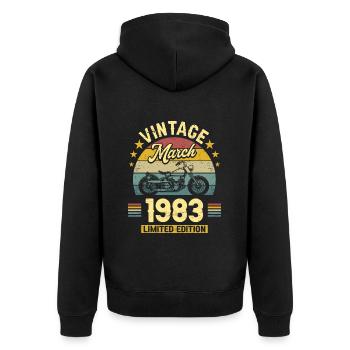 Oldtimer-Biker geboren im März 1983 40-jähriges Jubiläum - Unisex Premium Bio Zip Hoodie - Schwarz - Hinten - Nico (187cm)