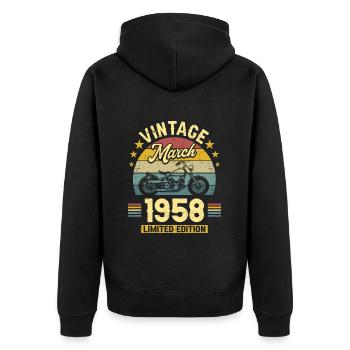Vintage biker born in March 1958 65 years anniversary - Unisex Premium Organic Zip Hoodie - black - Back - Nico (187cm)