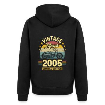Oldtimer-Biker geboren im März 2005 18-jähriges Jubiläum - Unisex Premium Bio Zip Hoodie - Schwarz - Hinten - Nico (187cm)