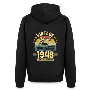 März 1948 75 Jahre alter Jahrgang 75. Geburtstag - Unisex Premium Bio Zip Hoodie - Schwarz - Hinten - Nico (187cm)