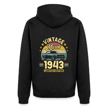 Vintage March 1943 80 years anniversary - Unisex Premium Organic Zip Hoodie - black - Back - Nico (187cm)