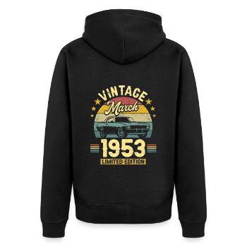 Vintage Mars 1953 70 Ans Anniversaire - Veste à capuche bio Premium Unisexe - noir - Dos - Nico (187cm)