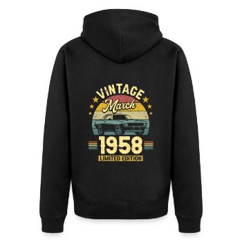 Vintage Mars 1958 65 Ans Anniversaire - Veste à capuche bio Premium Unisexe - noir - Dos - Nico (187cm)