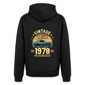 Vintage March 1978 45 years anniversary - Unisex Premium Organic Zip Hoodie - black - Back - Nico (187cm)