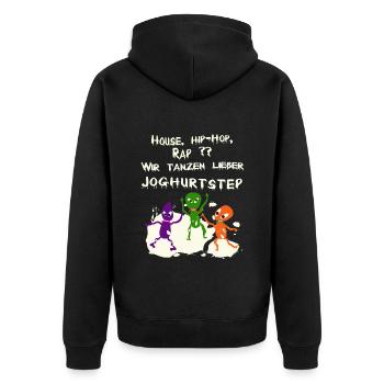 House, Hip-Hop, Rap ?? Oder besser Joghurtstep? - Unisex Premium Bio Zip Hoodie - Schwarz - Hinten - Nico (187cm)