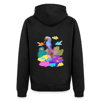 Hippocampe, Poisson rouge, Poisson-clown, Récif corallien - Veste à capuche bio Premium Unisexe - noir - Dos - Nico (187cm)