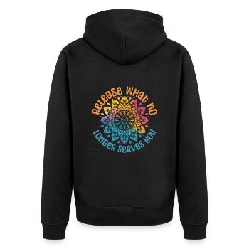 Release - Mandala Yoga Om Meditation Spirituell - Unisex Premium Bio Zip Hoodie - Schwarz - Hinten - Nico (187cm)
