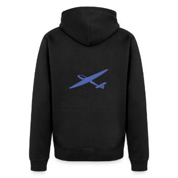 Minimalistische Segelflieger Pilot Silhouette - Unisex Premium Bio Zip Hoodie - Schwarz - Hinten - Nico (187cm)