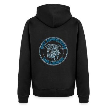 Erst kennenlernen, dann Liebhaben! Uschi Edition - Unisex Premium Bio Zip Hoodie - Schwarz - Hinten - Nico (187cm)