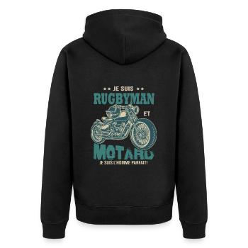 rugby motard parfait rugbyman parfait - Veste à capuche bio Premium Unisexe - noir - Dos - Nico (187cm)