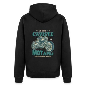 motard parfait caviste parfait vin - Veste à capuche bio Premium Unisexe - noir - Dos - Nico (187cm)