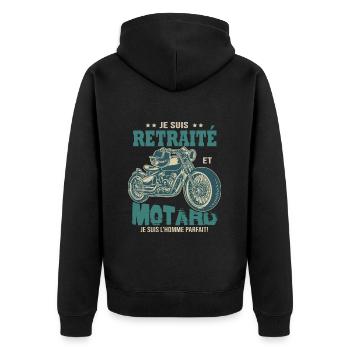 motard parfait retraité parfait retraite - Veste à capuche bio Premium Unisexe - noir - Dos - Nico (187cm)