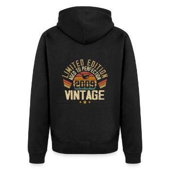 Jahrgang 2009 Retro Geburtstagsgeschenk 2009 - Unisex Premium Bio Zip Hoodie - Schwarz - Hinten - Nico (187cm)