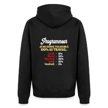 100% Au Travail Citation Drôle Programmeur - Veste à capuche bio Premium Unisexe - noir - Dos - Nico (187cm)
