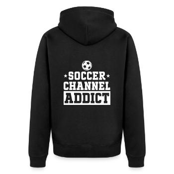 Fan Foot liebt es, Fußball zu schauen - Unisex Premium Bio Zip Hoodie - Schwarz - Hinten - Nico (187cm)