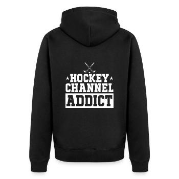 Liebt es, Hockey zu schauen - Unisex Premium Bio Zip Hoodie - Schwarz - Hinten - Nico (187cm)