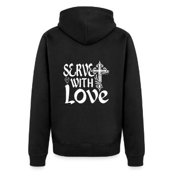 Serving with Love Christian Missionary - Unisex Premium Organic Zip Hoodie - black - Back - Nico (187cm)