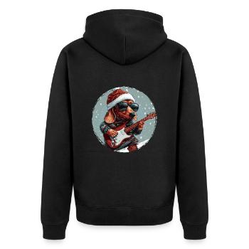 Dachshund Hund Weihnachten Rocker Gitarre Dackel - Unisex Premium Bio Zip Hoodie - Schwarz - Hinten - Nico (187cm)